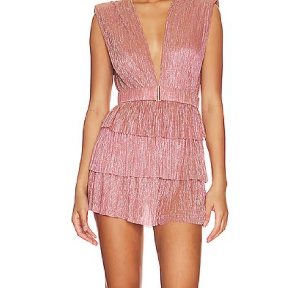 Sabina Musayev Shimmering Rose Tiered Mini Dress